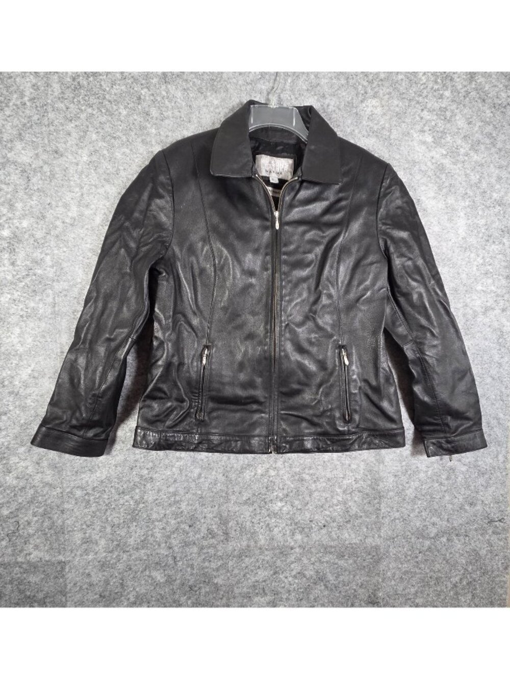 Wilsons Leather Maxima Jacket Black Womans XL Zip Front And Pockets